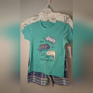 Carter's Turquoise Chameleon Tee and Plaid 3 Piece Shorts Set